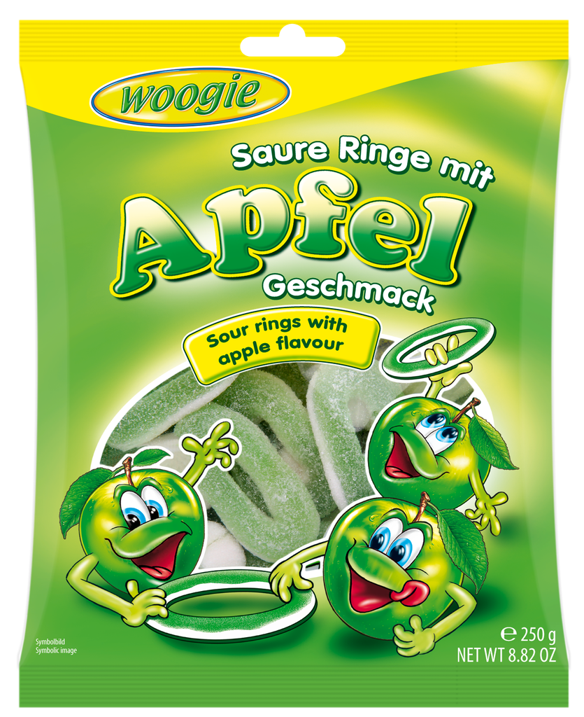 Foam-sugar gummi apple rings sour 250g