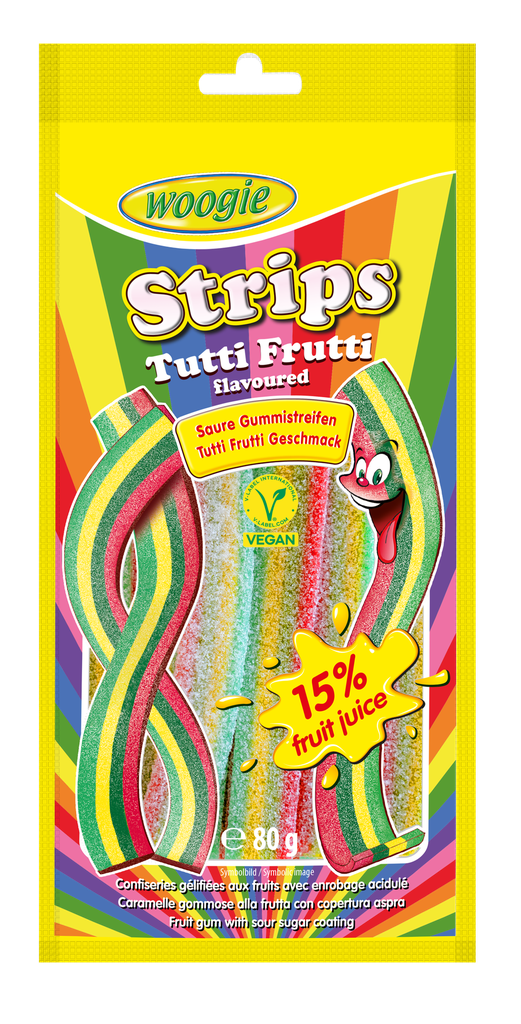 Fruit gum rainbow strips 80g