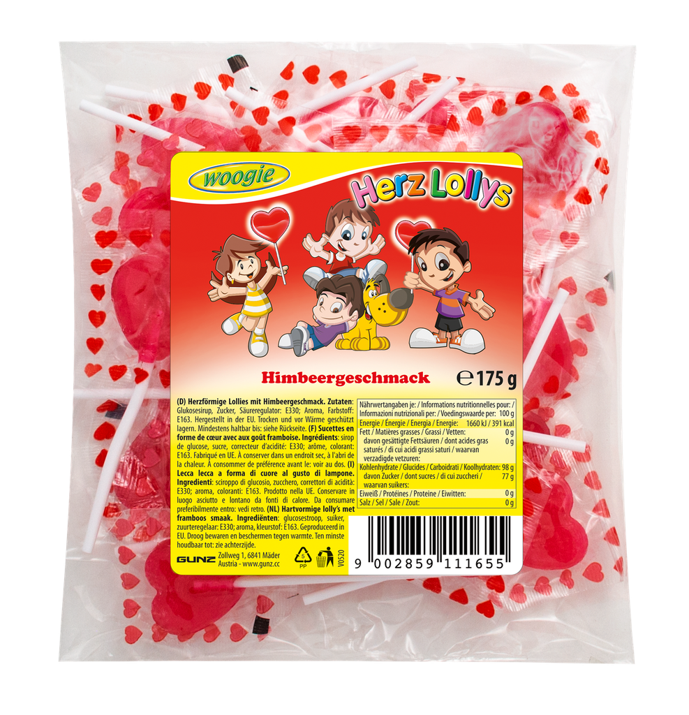 Heart shaped lollies Raspberry flavour 175g
