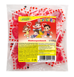 [94391] Heart shaped lollies Raspberry flavour 175g