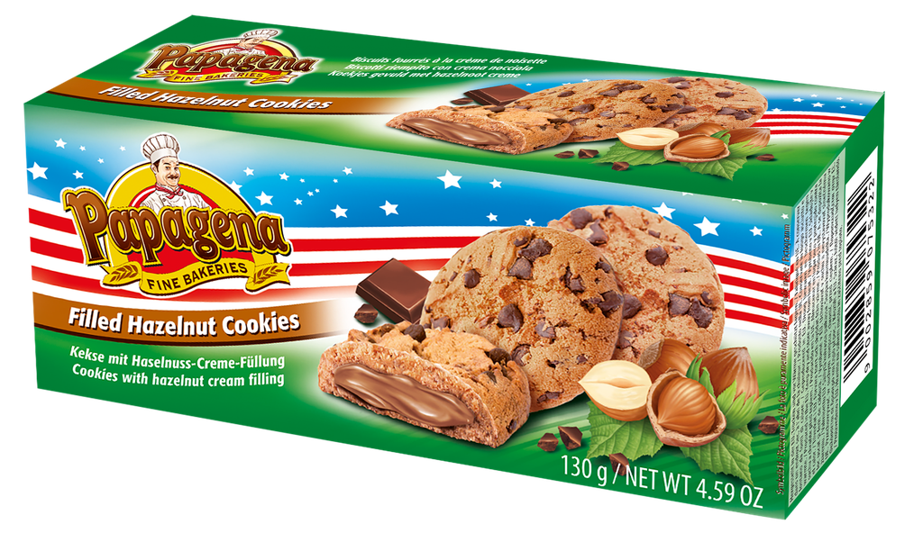 Choco chip cookies with hazelnut cream filling 130g