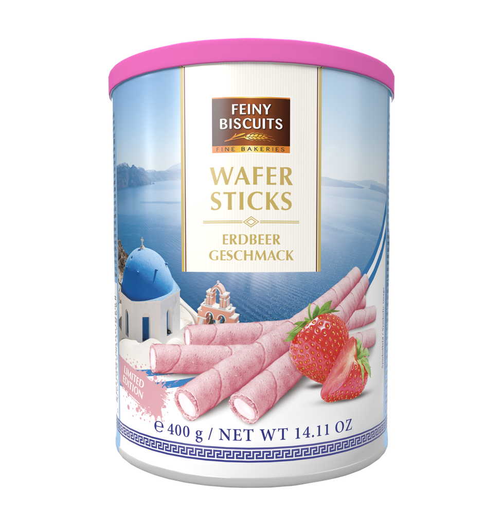 Wafer rolls with strawberry flavoured cream 400g