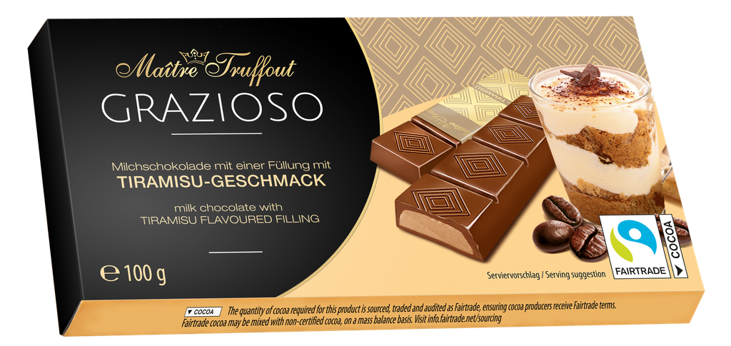 Grazioso milk chocolate with tiramisu cream filling 100g (8x12,5g)