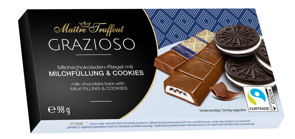 Grazioso milk chocolate with milk cream and cocoa biscuit pieces 98g