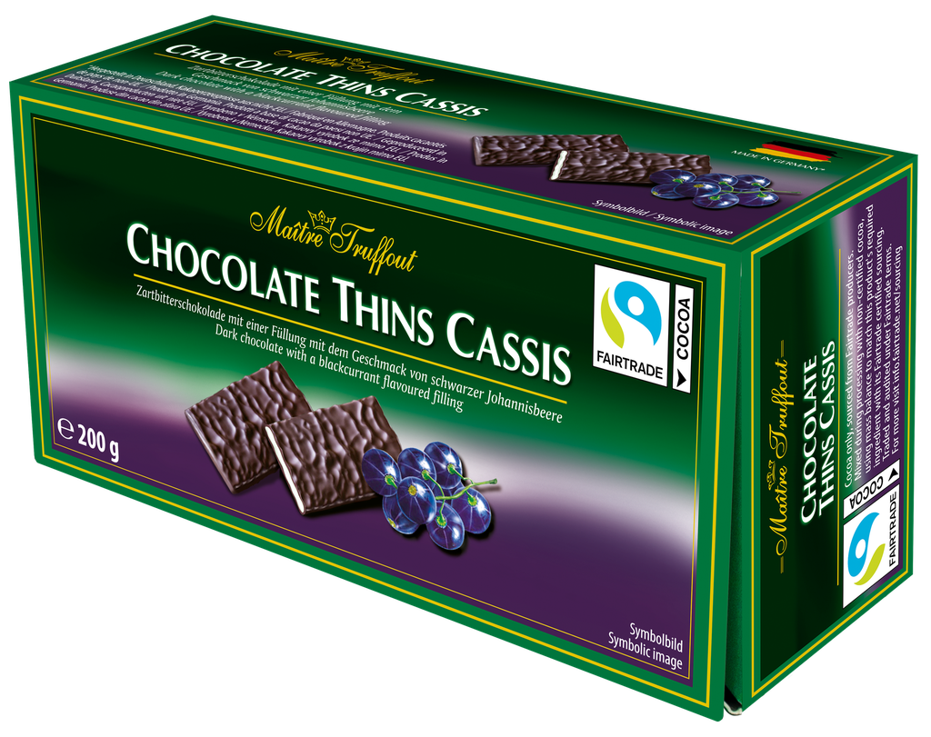 Chocolate Thins Cassis - dark chocolate bars blackcurrant 200g