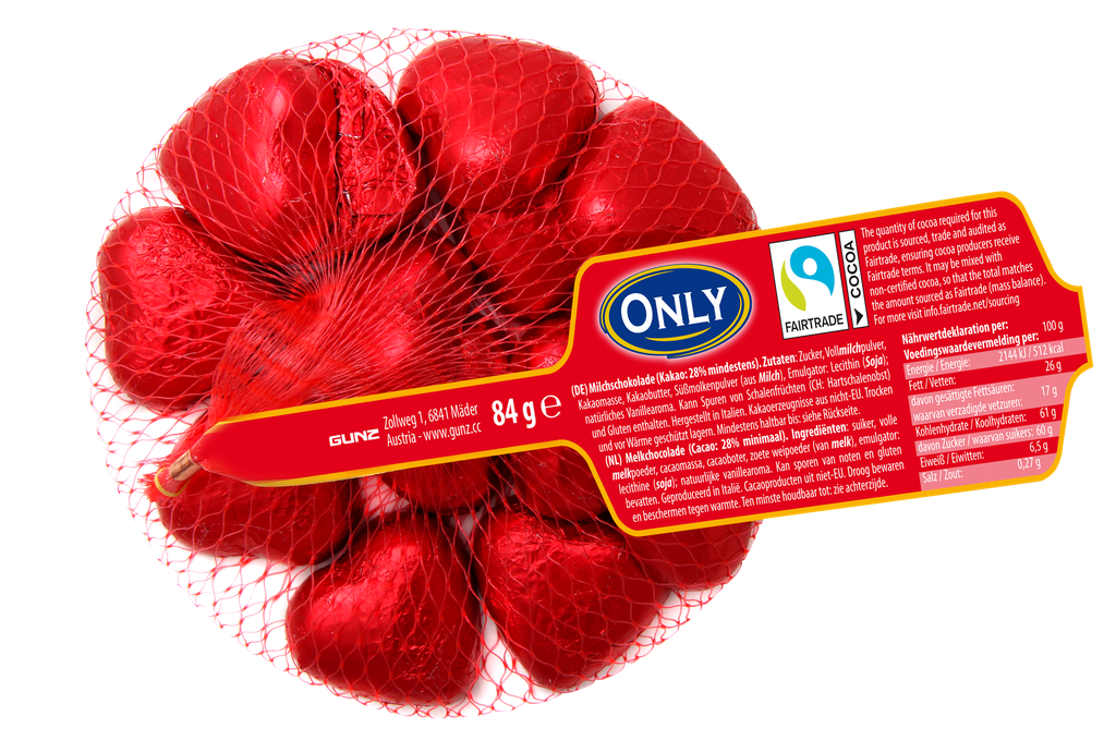 Milk chocolate hearts with milk cream filling 84g