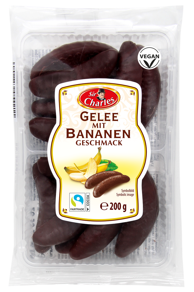 Chocolate coated banana flavoured jellies 200g