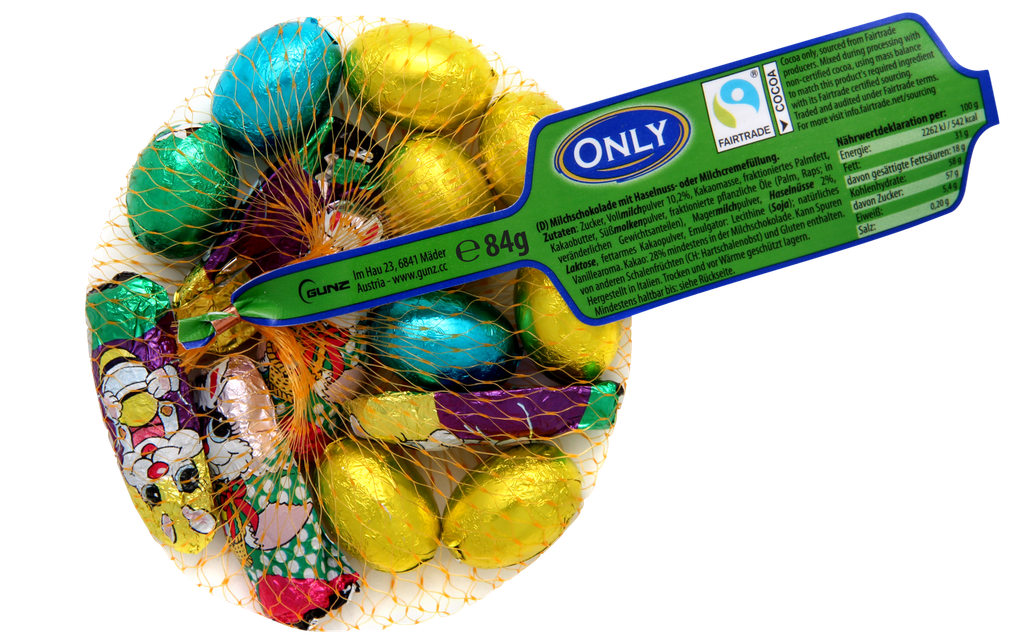Milk chocolate eggs & bunnies with hazelnut- & milk cream 84g