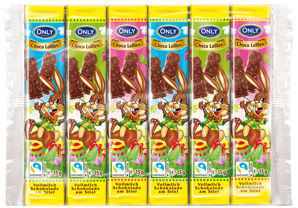 Easter whole milk chocolate lollies on a stick 6x15g