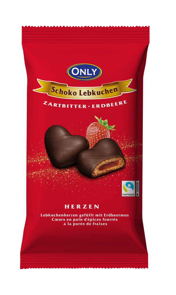 Gingerbread hearts with dark chocolate – Strawberry 150g