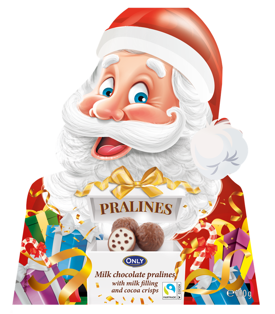 Santa Claus milk chocolate pralines with milk filling & cocoa crisps 100g