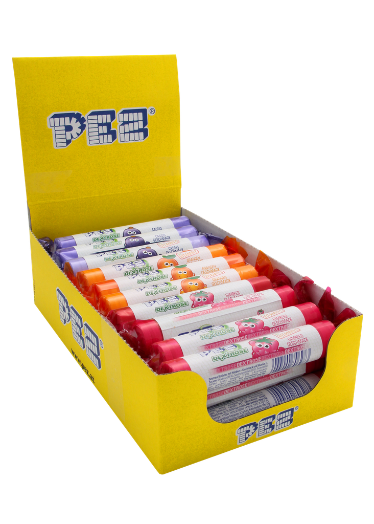 Dextrose rolls raspberry, orange, blackcurrant mixed box 39g