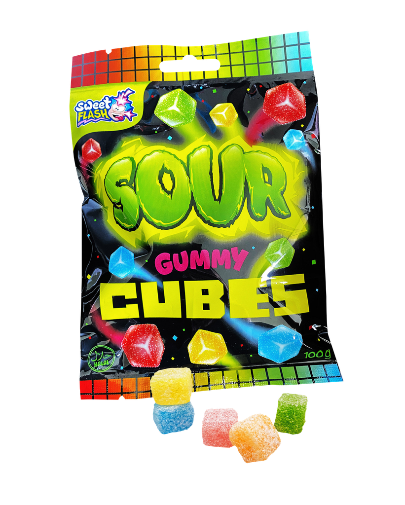 Sour Gummy Cubes Fruit gums 15x100g counter display