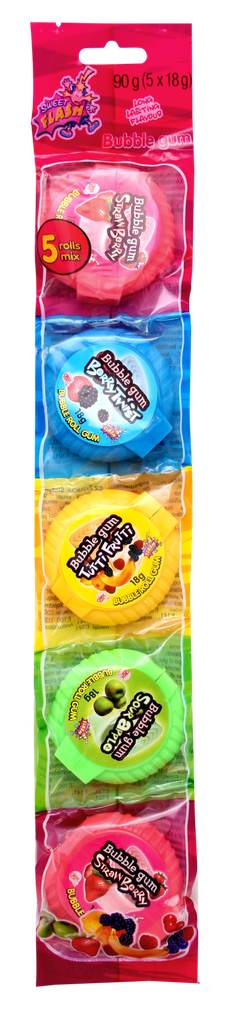 Bubble gum rolls 5 flavours 90g (5x18g)