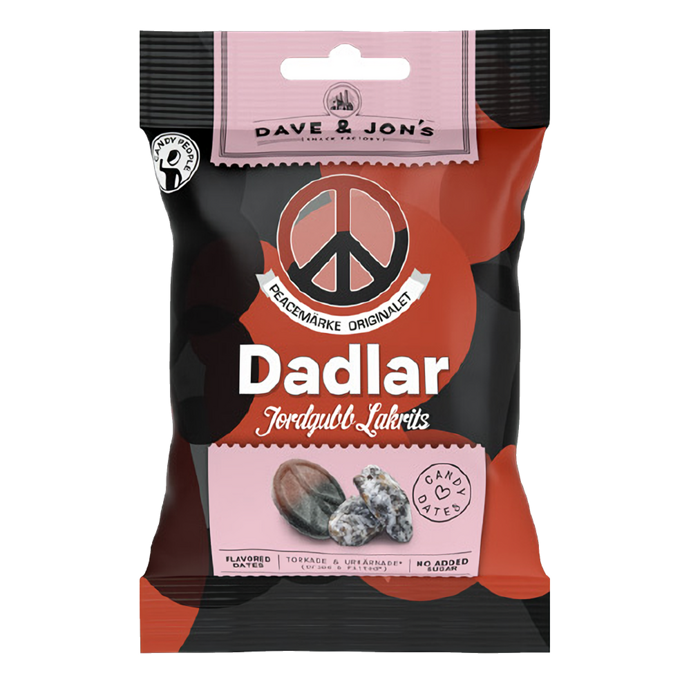 PEACEMÄRKE DADLAR JORDGUBB/LAKRITS 50G