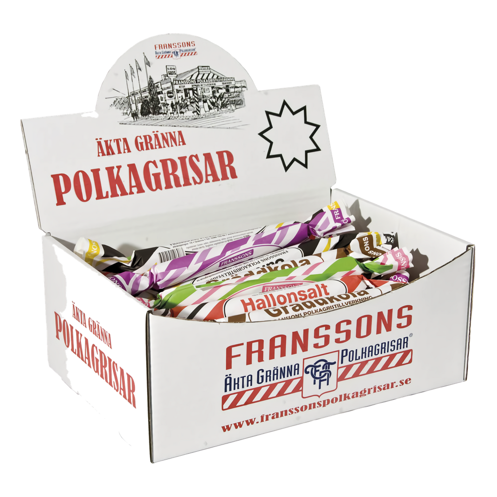 POLKAGRISAR BLANDADE I KARTONG 50G