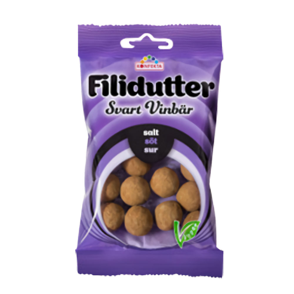 FILIDUTTER SVART VINBÄR PÅSE 65G 20ST